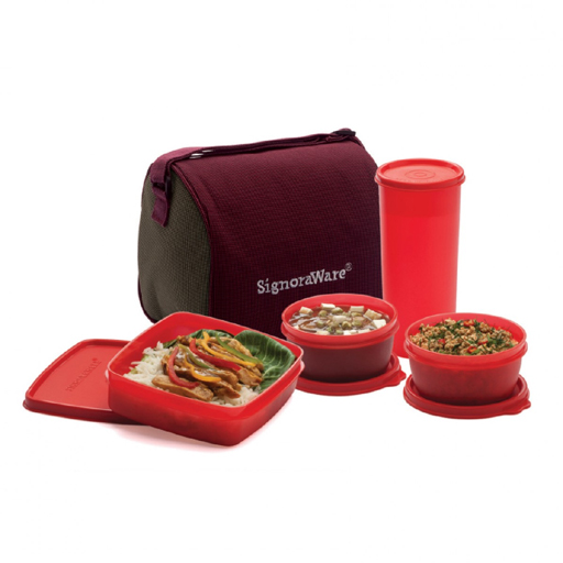 Signoraware Best Lunch Box Jumbo with Bag (Deep Red) (Product Code: 519)